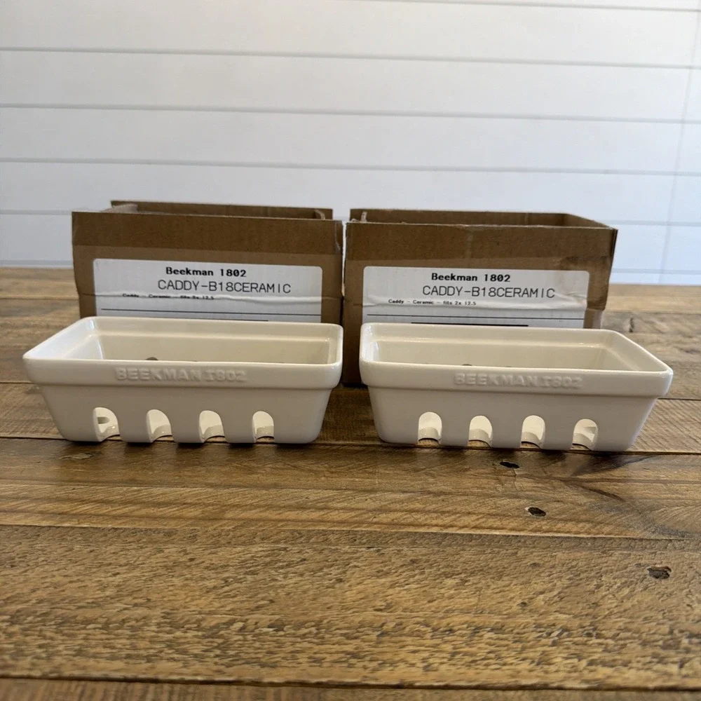 2 Beekman 1802 Soap Dish Ceramic Farmhouse Caddys Ivory Cream. BRAND NEW IN BOX.